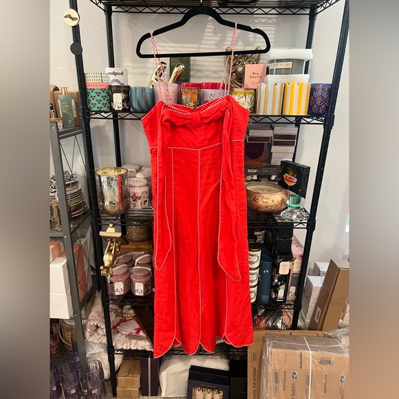 Farm Rio Bow Scalloped Linen Midi Dress, MED NWT - Picture 9 of 12